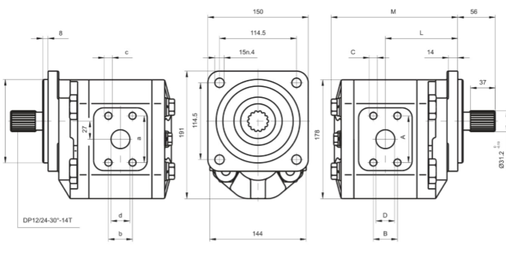 pompa HPPZ35...W wymiary