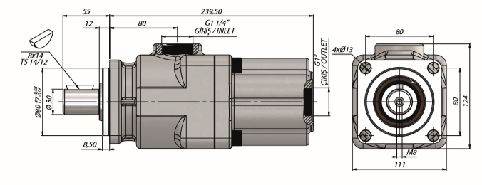 Pompa tłoczkowa prosta, dwukierunkowa, ISO, klin, 350bar, 20-60L wymiary