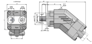 Pompa tłoczkowa skośna, dwukierunkowa, ISO, wieloklinowy, 350-250bar, 23-125L wymiary