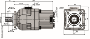 Pompa tłoczkowa prosta, dwukierunkowa, ISO, wieloklinowy, 270 bar, 60-80L wymiary
