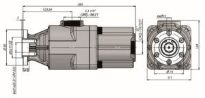 Pompa tłoczkowa prosta, dwukierunkowa, UNI, wieloklinowy, 350bar, 20-60L wymiary